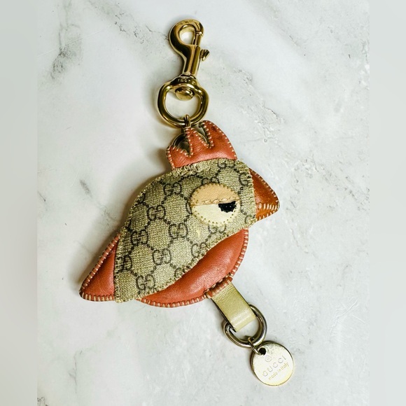 GUCCI Beige GG Coated Canvas 'Gucci Zoo' Papagallo Parrot Key Holder Bag Charm - Picture 4 of 15